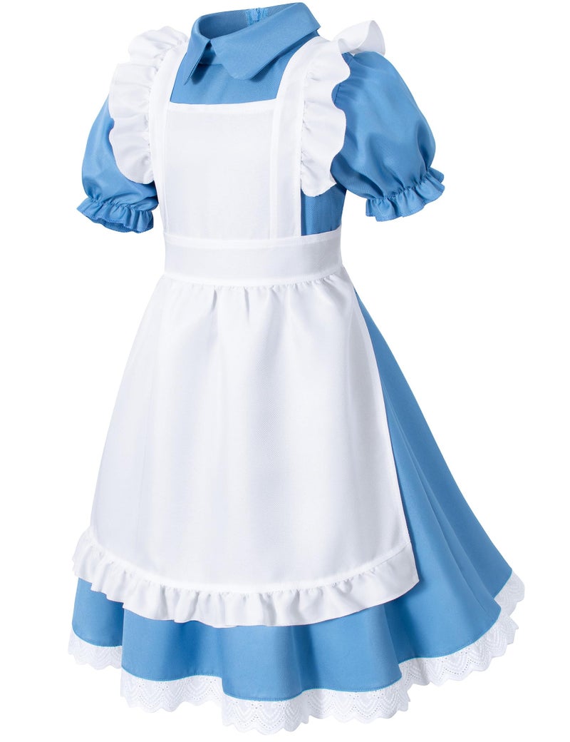 Irtysh Girl Blue Dress White Apron Halloween Cosplay Costume With Bow Hair Band Stockings Set(130) - Image 4